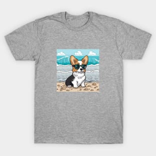 Cute corgi puppy on the sea beach T-Shirt